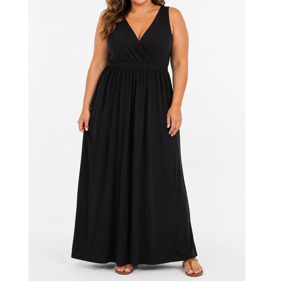 Matty M Black Sleeveless Surplice V-Neck Empire Waist Maxi Dress XL MD5316